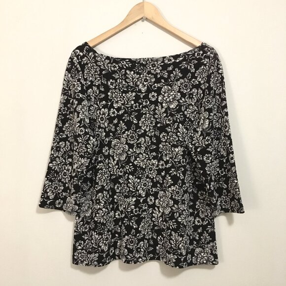 90s Vintage Floral Print Lacy 3/4 Sleeve Top - Picture 2 of 16